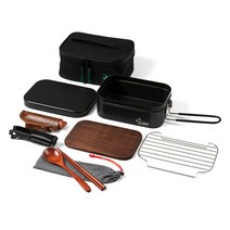 클렘 캠핑 반합 군용 코펠 사각 백패킹 찜기 세트, 논스틱 3종세트