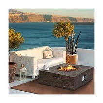 LAUREL CANYON 사각 MgO 스톤 50 000 BTU 프로판 야외 화덕 테이블 전자 점화 장치 용암석 및 보호 커버 포함 - 브라운