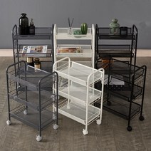 분홍맘 이동식 틈새 수납 슬림 선반 트레이 3단 4단 철제 트롤리, 1개