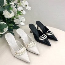 진주 스트랩 스틸레토 뮬 슬리퍼힐(7cm)