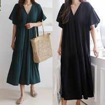 수니베 여신 반팔 캉캉 롱 원피스 플리츠 여름 빅사이즈 임산부 루즈핏 셔링 주름