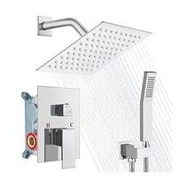 Midanya 폴리쉬 크롬 욕실 샤워 시스템 수도꼭지 세트 벽 마운트 20 3cm(8인치) 정사각형 레인폴 헤드 고압 기구 휴대용 스프레이 러프 인 밸브 바디 및 트림 포함, 20.3cm(8인치)_광택 크롬.