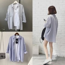 루즈핏 박시핏 오버핏 스트라이프 롱셔츠 원피스 면롱남방 여성 남방원피스 롱남방셔츠