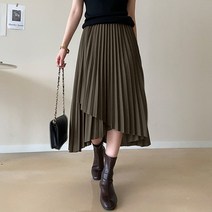 데일리앤 언발란스 밴딩 플리츠 롱 스커트 메델