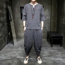 남성 반팔 7부 여름 면마소재 투피스 퓨전 개량 한복 팬츠 세트