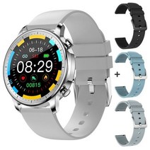 스포츠 스마트 워치 IP67 전체 화면 터치 스크린 시계 심장 박동 혈압 모니터 iOS 안드로이드, 06 Gray with 3 Straps