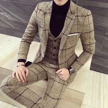 남자 정장 세트 세미 캐주얼 양복 셋업 수트 2022 봄 신작 패션 신사 남성 체크 무늬 레저 재킷 영국 단순 신랑 3 피스 슈트 + 바지 + 조끼 5xl