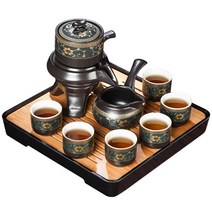 홈카페 다기세트 전통 다도 세트 가정용 차도구, 밝은검정색 자동 다기 세트(9종)+상자