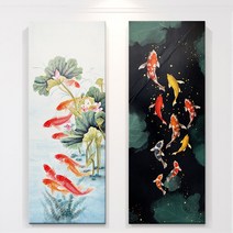 인메이블 돈 들어오는 구어도 7종 풍수 거실 대형 그림 액자 인테리어 연꽃 잉어 물고기 동물그림, 5.[I]세로형 구어도, 중형(50cm x 133cm)