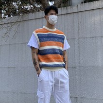 남자 여름 오렌지 레이어드 캐쥬얼 이쁜 유니섹스 하찌 니트 조끼 베스트
