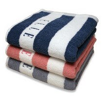 [엘르] ELLE 스트라이프 코마사 세면타올 호텔수건(165g), 회색