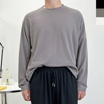 남성 루즈핏 티셔츠 1P 스판 엠보싱 무지 긴팔 봄가을
