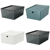 이케아 서류/미디어수납함 KUGGIS 쿠기스 수납함+뚜껑 투명 블랙 26x35x15 cm