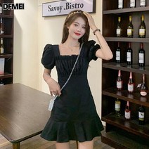 DFMEI 스위트 퍼프소매 화이트 원피스 여 여름 첫사랑 키 작은 스커트예요