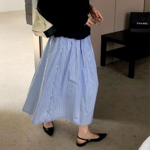 캐주얼 스트라이프 뒷밴딩 롱 스커트 벤자민롱스커트