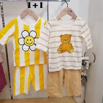 (1+1패키지특가) 모이모이깜피 유니프랜드 테디+치즈스마일 7부내의 2벌세트