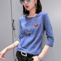 여성 데일리 면 라운드넥 7부 티셔츠06
