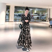 여성 원피스 긴소매 롱 드레스 A라인 여자원피스 봄 여름 가을 인박카072