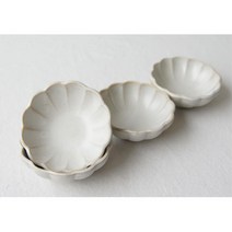 딥핑접시 꽃 모양 라운드 베이지 도자기 그릇 4P세트 젓갈종지 딥필소스볼 그릇선물, 소4P