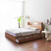 우아미가구 모노 밀크 A타입 LED 3서랍 퀸 침대프레임 FO5141, 메이플오크