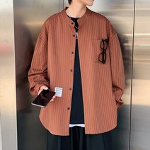 옥스퍼드 VINTAGE 줄무늬셔츠 남자 디자인감각 보이핏 볼륨 고퀄리티 남성의류 스탠딩카라 갈색 와이셔츠 4001941702
