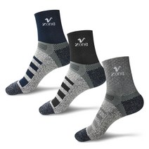 브이존 두툼한 쿠션 등산양말 중목 3족 특허받은 기능성 양말, 그레이+블랙+네이비(25-28)