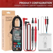 클램프메타 후크메타 전압 전류 측정계 테스터기 aneng st212 clamp meter digital clamp multimeter 6000 counts smart ac dc, 검은색