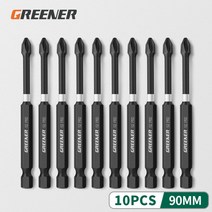 GREENER Impact 강력한 자기 배치 헤드 크로스 고경도 핸드 드릴 비트 스크류 전기 스크루 드라이버 세트 5, 16 90mm 10pcs