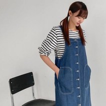 옷자락 [옷자락] 여자 봄여름 귀여운 청 멜빵 롱원피스
