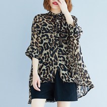 신이SH 더블샵 큰언니 빅사이즈 레오파드 호피 7부소매 블라우스