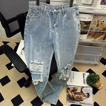 유행하는 낡은 구멍 뚫린 청바지 여름 ins 고가 낡은 스트레이트 거지바지 캐주얼 깡패 멋있다 헐렁헐렁한 와이드 긴 바지