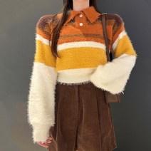 츄얼 카라 꾸안꾸 퍼 소프트 단가라 패턴 긴팔 니트