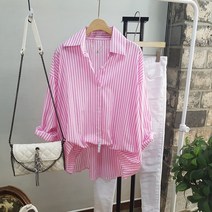 상상그이상 여성용 마린 세로줄 스트라이프 기본 셔츠