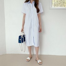 리엘라 오미루 루즈핏 스트라이프 롱 셔츠 원피스