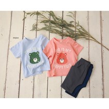 콩알옹알 베어 페이스 자수 여름 상하복 1세-7세 아기 유아 아동 여아 남아 반바지 등원룩 일상복