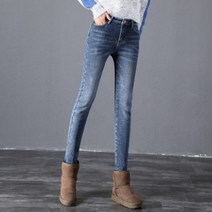 1874 여성용 히든 밴딩 스판 기모 스키니진 청바지 슬림 데님 팬츠