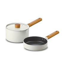 도무스 도도 IH 냄비&후라이팬 2종세트, 화이트, 화이트