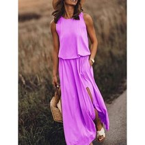 데이트 룩 여성 여름 원피스 여성용 캐주얼 민소매드레스 솔리드 사이드 슬릿 롱 맥시 드레스 패션 스타일 루즈 선드레스 로브