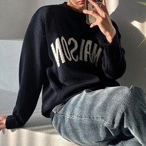 남자 울니트 램스울 오버핏 메종 레터링 나염 라운드 니트(3color)