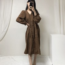 레트로 빈티지 코듀로이 아메카지 롱 원피스