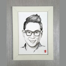 국민초상화A4 인물스케치 강아지그림 고양이그림 레트로감성 100%수작업 특별한선물, 매트확장형화이트액자(할인가/15000원)