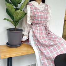 린넨 롱원피스 스타일 방수 앞치마, 핑크