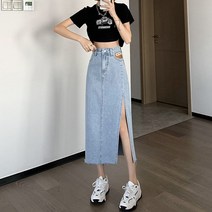 딜라이 여성 하이허리라인 데님 스커트 청치마 옆트임롱치마 빅사이즈 봄 여름 치마