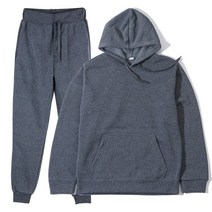 두 조각 세트 캐주얼 양 털 Tracksuit 남자 여자 겨울 여자 세트 대형 후드 긴 소매 까마귀 스포츠 바지, 오메 그레이_M