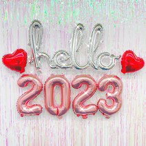 hello 2023 풍선 신년 연말파티용품 연말 새해 파티 행사 알파벳 숫자 은박 세트, 로즈골드, 블랙, 반짝이(실버)2개입