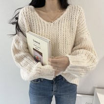 포근 브이넥 하찌 루즈핏 니트티셔츠