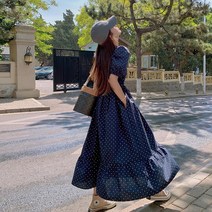 여성 여름 도트 원피스 블루 키 큰 초장 170원피스 기장 175도트 도트와 발목
