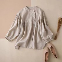 면마 블라우스 2022 여름 칠부 소매 오버핏 빅사이즈 슬림핏 라운드넥 나팔 상의 LZ0030
