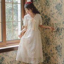 봄 소녀풍 레트로 원피스 부서 소프트 요정블루 체크 여성 여름 여름 첫사랑 슈퍼 요정 치마 긴 치마 달콤한