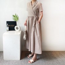고방 체크 지지미 반팔 롱 랩 원피스 여름 빅사이즈 오버핏 임산부 임부복 강추